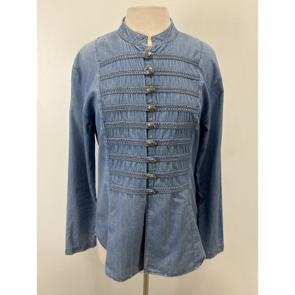 J. McLaughlin Chambray Tunic Top Shirt Sz 14 Women's Blue Button Up Denim Look